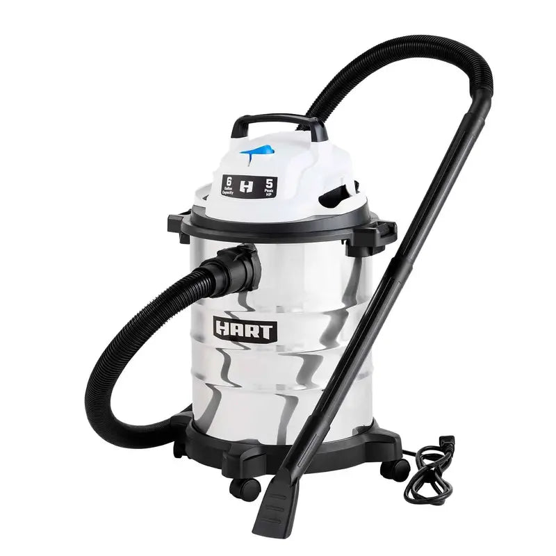 Hart 6-Gallon Stainless Steel Wet/Dry Vacuum  5 Peak HP with Car Cleaning Kit