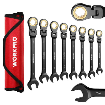WORKPRO 8-Piece Anti-Slip Flex-Head Ratcheting Wrench Set