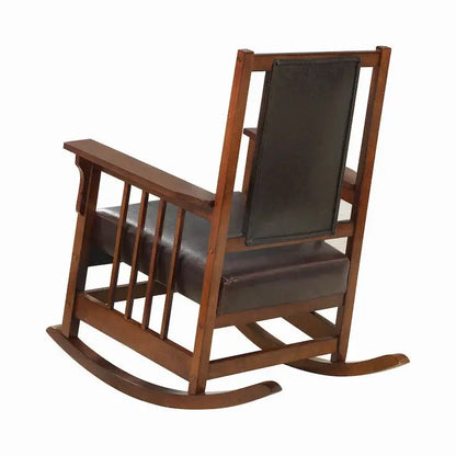 Mission-Style Leather Rocking Chair  Tobacco & Dark Brown Upholstered Seat and Backrest