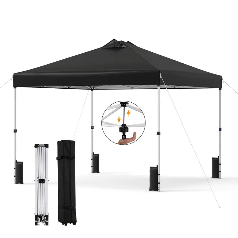 10×10-Foot Pop-Up Canopy Tent with One-Touch Setup, Sandbags & Convenient Roller Bag