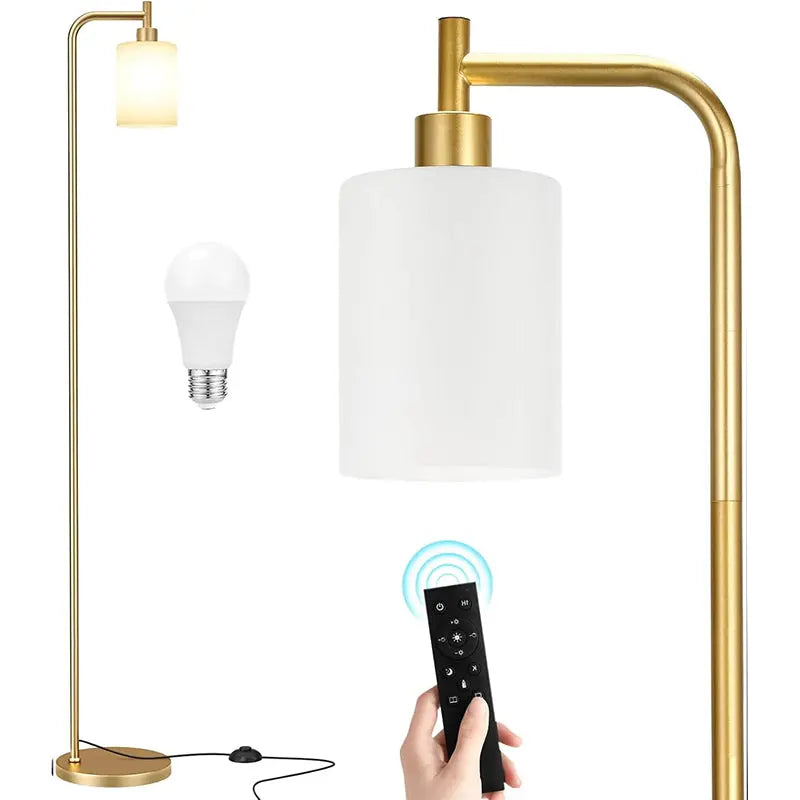 Minimalist Black Floor Lamp with Glass Shade & Integrated LED