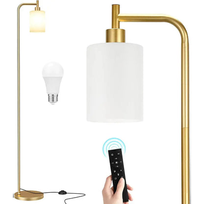 Minimalist Black Floor Lamp with Glass Shade & Integrated LED