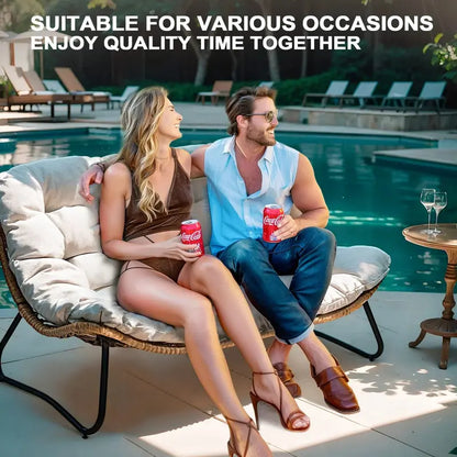 Crestlive All-Weather Outdoor Loveseat  Rattan Weave with Plush Cushions, Beige Patio Sofa