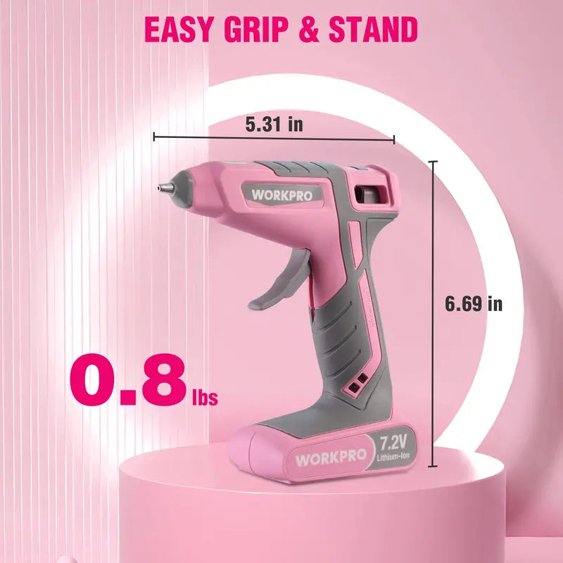 WORKPRO Cordless Hot Glue Gun Kit  7.2V Dual-Temp, 30-Second Heat-Up, 2600mAh Battery, 50 Sticks & Storage Bag