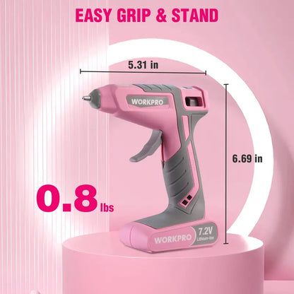 WORKPRO Cordless Hot Glue Gun Kit  7.2V Dual-Temp, 30-Second Heat-Up, 2600mAh Battery, 50 Sticks & Storage Bag