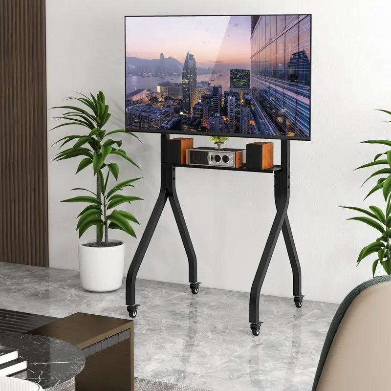Mobile TV Stand on Casters  Adjustable Rolling Cart for 43″100″ Flat or Curved TVs (Up to 110 lbs), VESA 600×400 mm Compatible