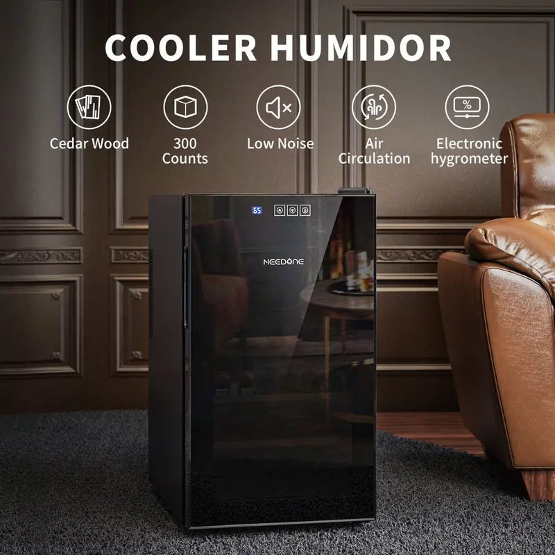 Needone 48L Electric Humidor 300 Counts Cigar Cooler Humidor Humidifier Box, with 3 Spanish Cedar Wood Shelves   1 Drawer