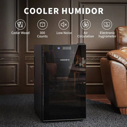 Needone 48L Electric Humidor 300 Counts Cigar Cooler Humidor Humidifier Box, with 3 Spanish Cedar Wood Shelves   1 Drawer
