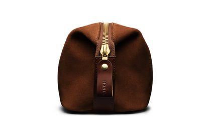 Suede Wash Bag / Dopp Kit - Tobacco Brown