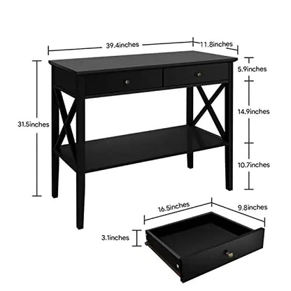 ChooChoo Console Table with Drawers, Narrow Wood Accent Sofa Table Entryway Table