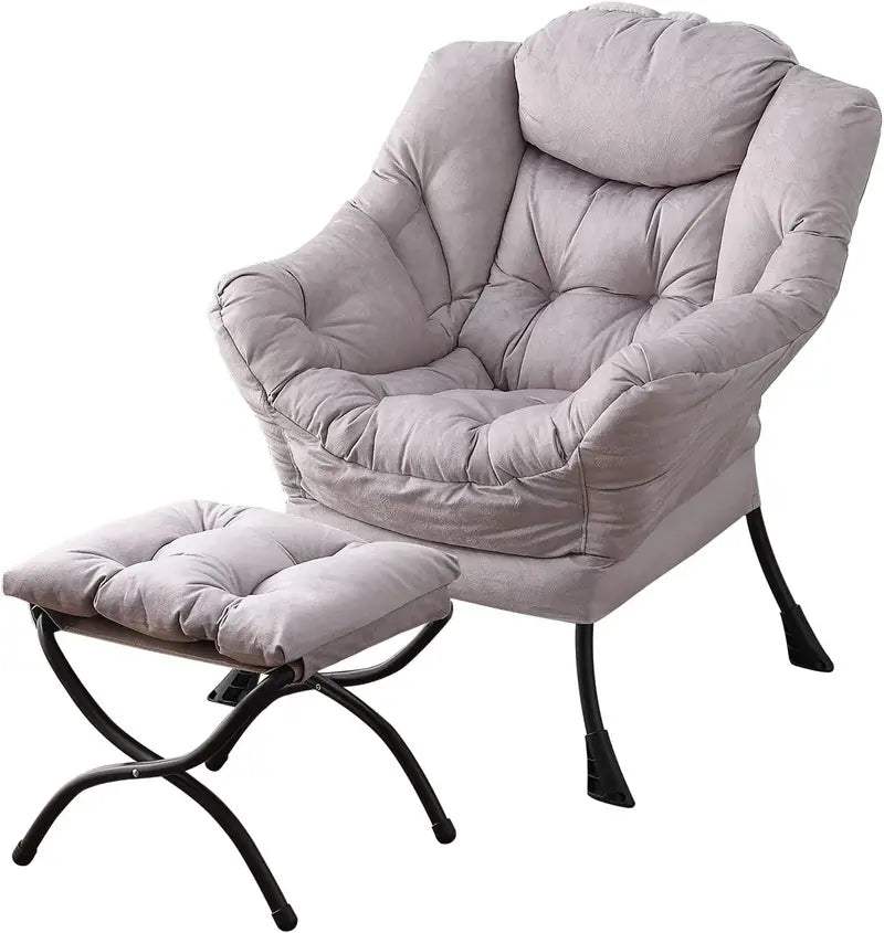 Welnow Compact Lazy Chair with Ottoman  Dark Grey Accent Armchair with Side Pocket & Footrest