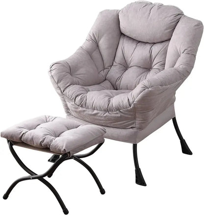 Welnow Compact Lazy Chair with Ottoman  Dark Grey Accent Armchair with Side Pocket & Footrest