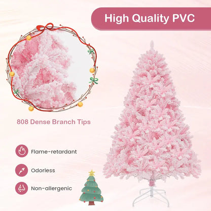 6-Foot Pink Snow-Flocked Christmas Tree  Pre-Lit Holiday Decoration for Home or Office