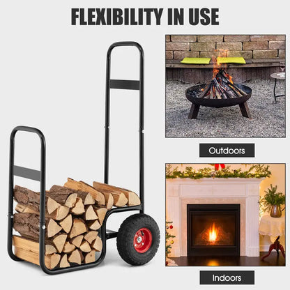 Log Cart for Firewood Transport  Indoor/Outdoor Storage Mover with Durable Rubber Wheels