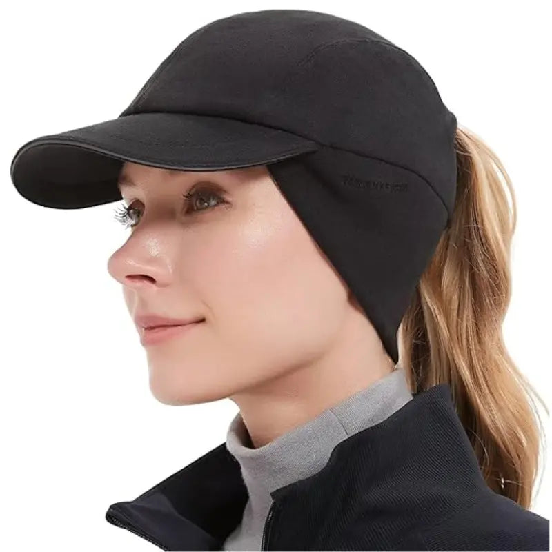 Women’s Fleece Ponytail Hat  Ear-Warming Winter Cap with Reflective Trim