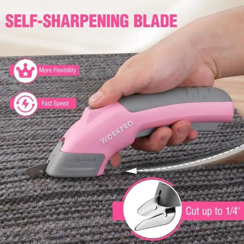 WORKPRO 4V Rechargeable Electric Scissors — Compact Cordless Cutter with Storage Case and 2 Blades