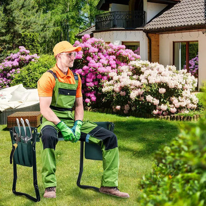 Portable Garden Kneeler & Seat  Foldable Stool with EVA Foam Cushion and Dual Tool Pouches