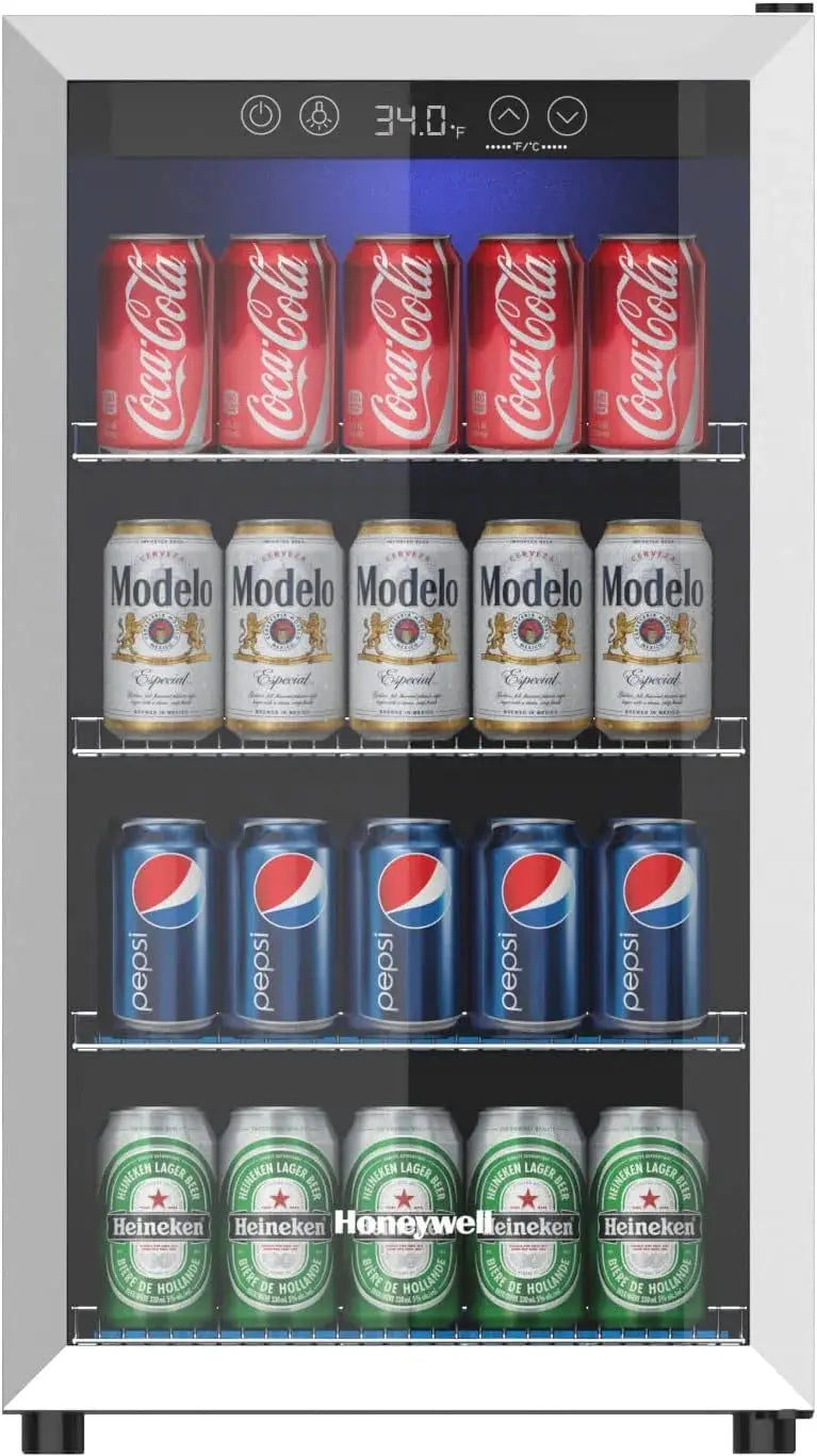 115-Can Beverage Refrigerator  Glass-Door Mini Fridge with Adjustable Shelving for Bar or Office