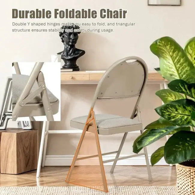 6-Pack Folding Chairs  Portable Padded Dining or Office Seats (Beige, 18.5″ x 20″ x 35″)