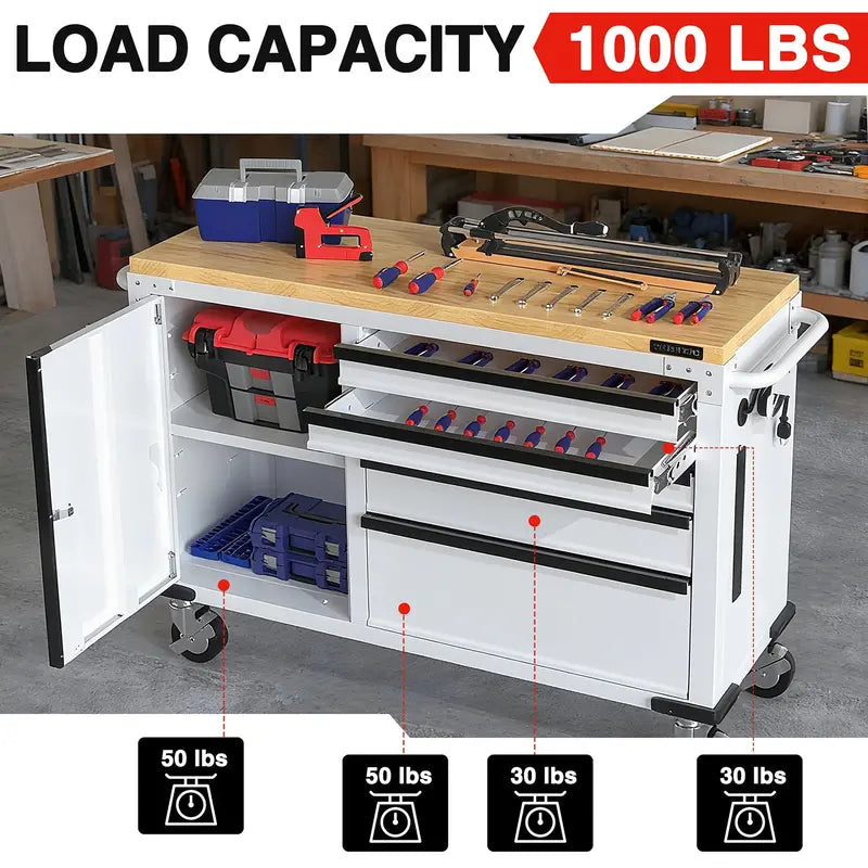 WORKPRO 52-Inch Heavy-Duty Rolling Tool Chest  5-Drawer Cabinet with 1000-Lb Load Capacity