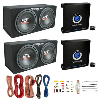 MTX TNE212D 12-Inch Subwoofer Bundle  Includes Dual Subs, Monoblock Amplifier Pair, and Complete Wiring Kit