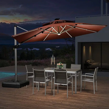 12-Foot Solar-Powered LED Cantilever Patio Umbrella  Wind-Resistant Round Outdoor Parasol with Built-in Lights