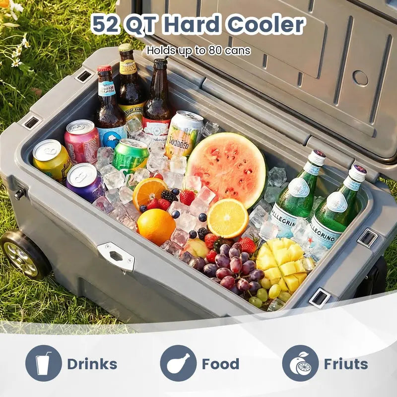 52-Quart Rolling Cooler with 6-Day Ice Retention  Smooth-Action Wheels, Pull Handle