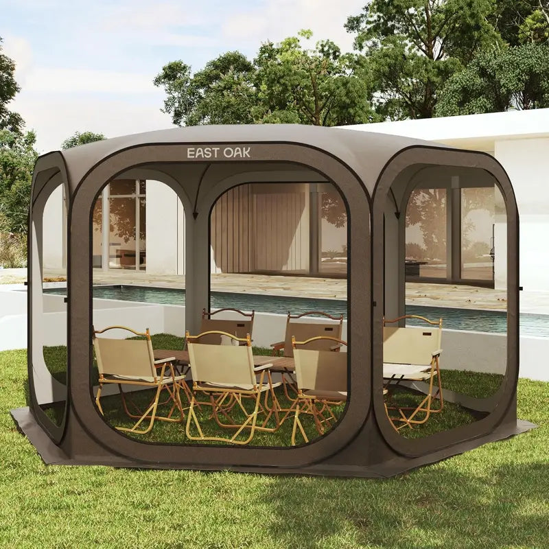 EAST OAK 10×10 FT Pop-Up Screen House Tent  Instant Setup Canopy with Carry Bag, Beige