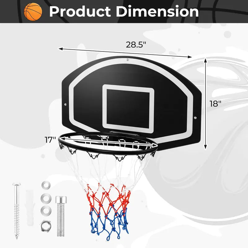 Heavy-Duty Wall-Mounted Basketball Hoop with Shatterproof 28.5″ x 18″ Backboard and 17″ Steel Rim