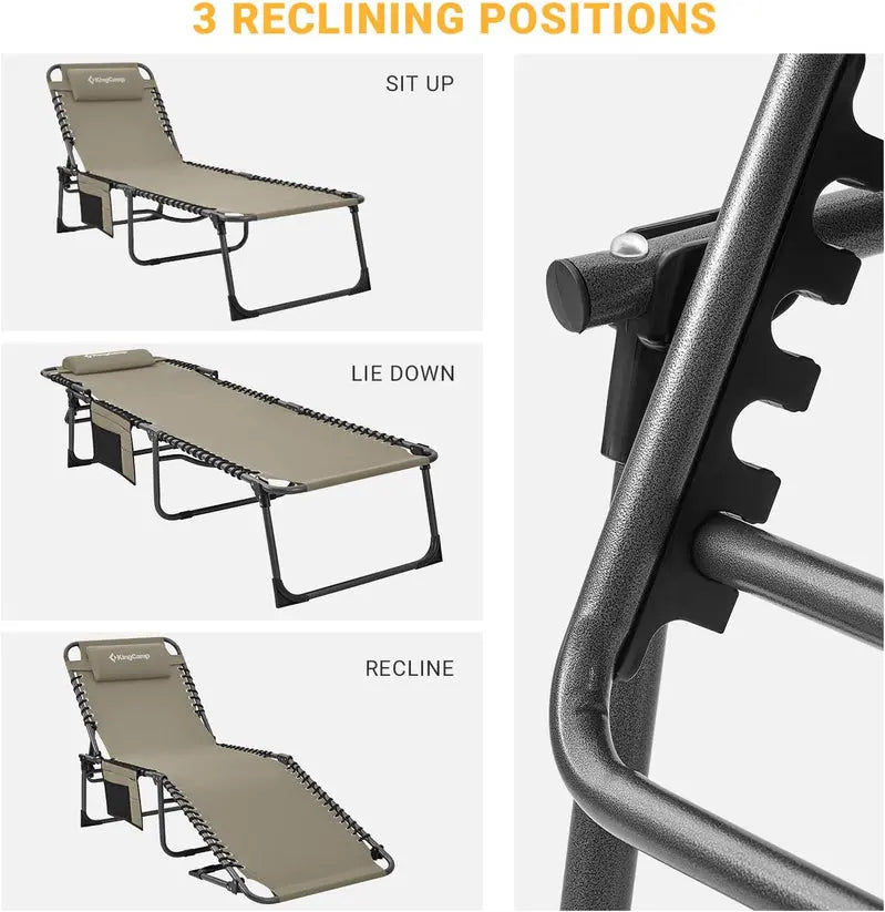 Premium Folding Chaise Lounger  Ergonomic 4-Angle Design with Integrated Pillow Pocket