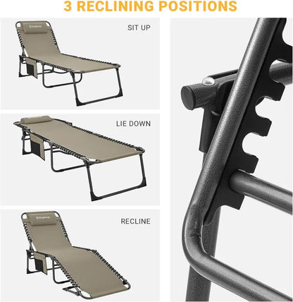 Premium Folding Chaise Lounger  Ergonomic 4-Angle Design with Integrated Pillow Pocket
