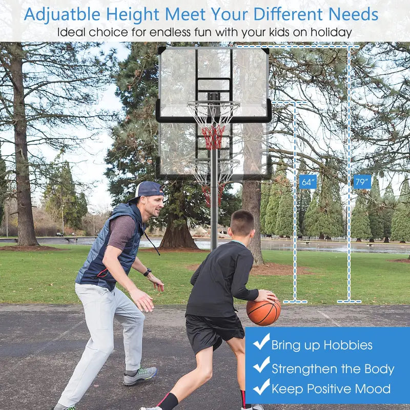 Poolside Adjustable Basketball Goal  Compact Outdoor Hoop with 64″79″ Height Range