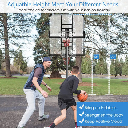 Poolside Adjustable Basketball Goal  Compact Outdoor Hoop with 64″79″ Height Range