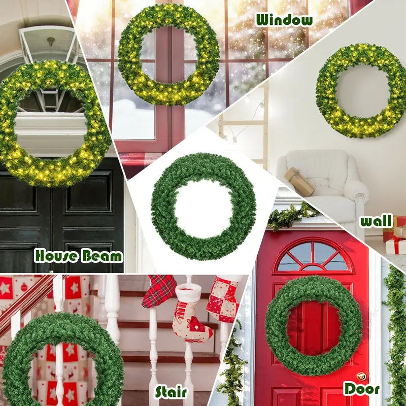 48-Inch Cordless Pre-Lit Artificial Christmas Wreath for Indoor or Outdoor Use