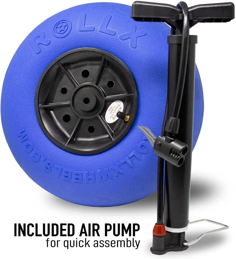 RollX Foldable Beach Cart  12″ Balloon Tires, Mesh Storage Pockets & Umbrella Holder (Blue)