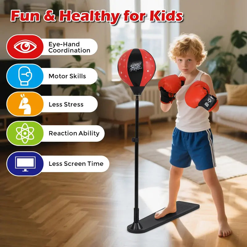 Height-Adjustable Punching Bag Stand with Boxing Gloves  Ideal for Teens and Kids