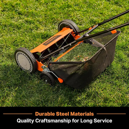 LawnMaster 18-Inch 5-Blade Push Reel Lawn Mower  Eco-Friendly, Quiet, Manual Grass Cutter for Small Yards