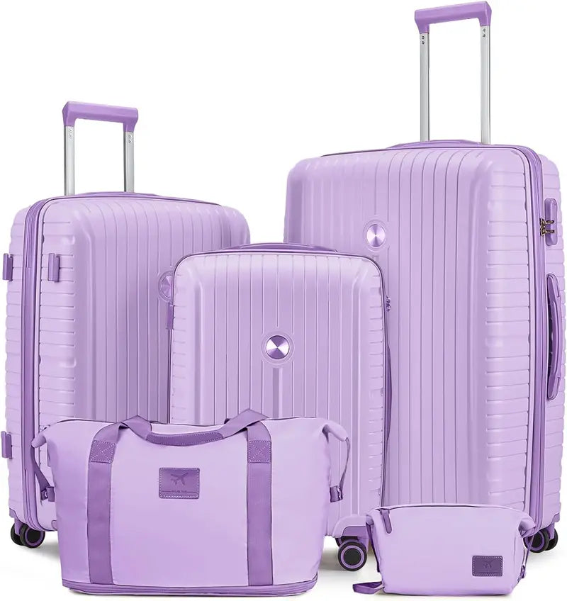 Lightweight 5-Piece PP Hardshell Carry-On Luggage Set  Dual Spinner Wheels & TSA Lock Travel Suitcases