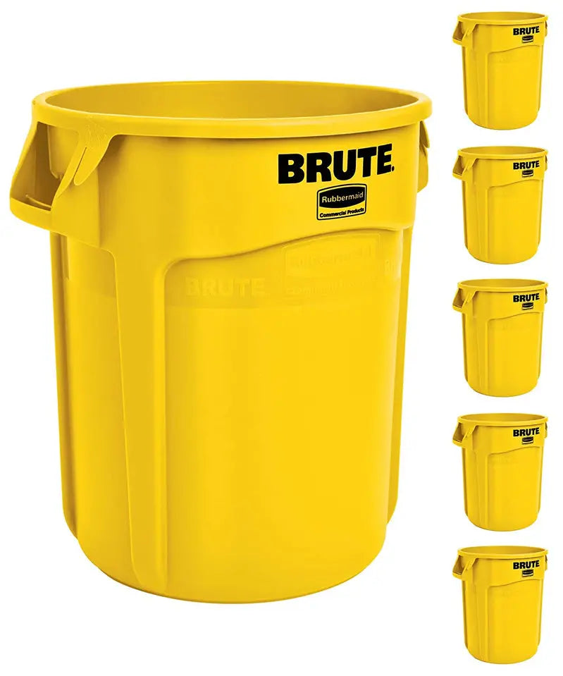 Heavy-Duty Yellow Trash Can  Set of 6 Industrial-Grade Garbage Bins for Outdoor or Commercial Use