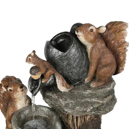 Lunaverde Solar-Powered Garden Fountain Statue  Duck & Squirrel Design with Warm LED Glow, Weatherproof Resin for Patio or Balcony