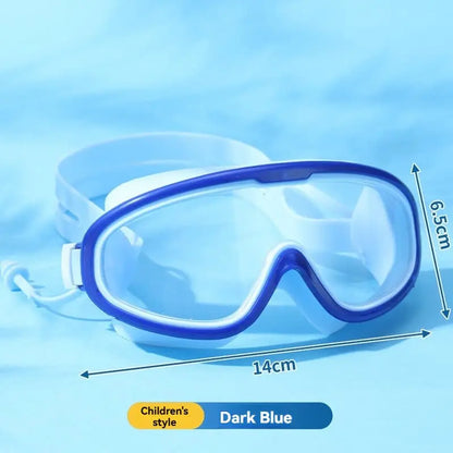 Kids’ Oversized Anti-Fog Goggles  HD Lens with Integrated Earplugs for Swimming and Water Activities