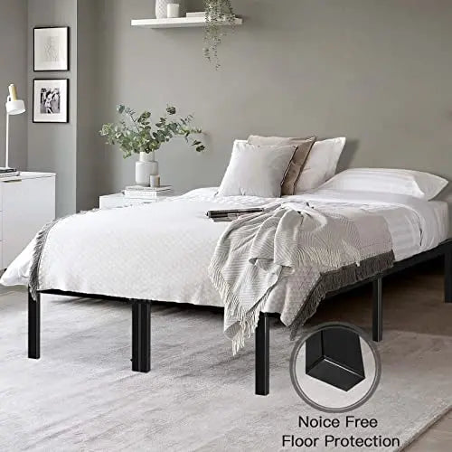 HAAGEEP Queen Bed Frame 18″ High Platform with Storage, No Box Spring Needed, Heavy Duty Steel, Easy Assembly