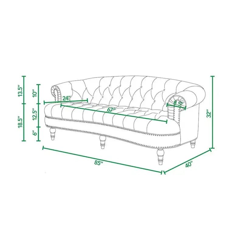 La Rosa Mid-Century Chesterfield Sofa  84-inch Velvet Tufted Upholstered Design