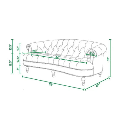 La Rosa Mid-Century Chesterfield Sofa  84-inch Velvet Tufted Upholstered Design