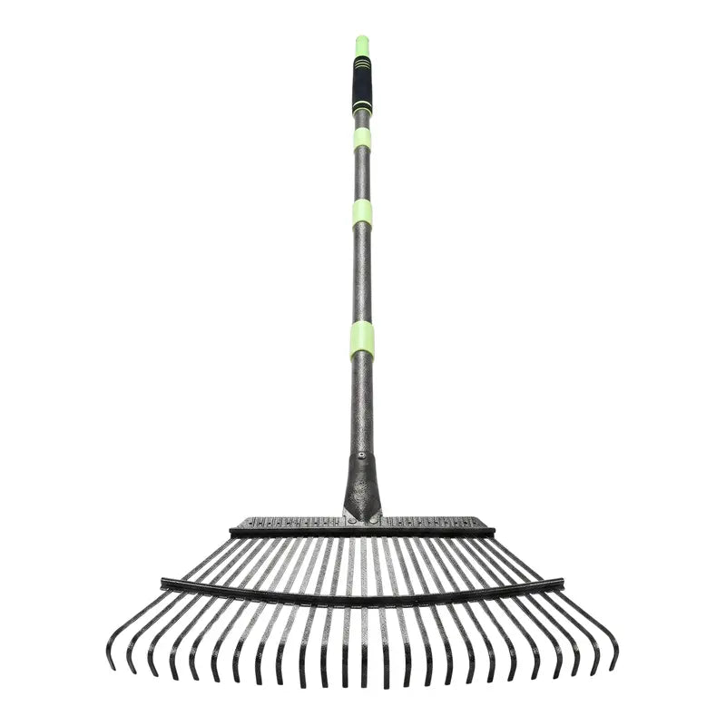 25-Tine Adjustable Leaf Rake  Heavy-Duty Steel Rake with Extendable Ergonomic Handle