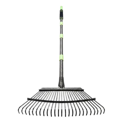 25-Tine Adjustable Leaf Rake  Heavy-Duty Steel Rake with Extendable Ergonomic Handle