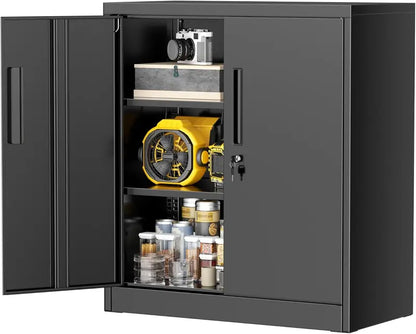 Greenvelly 72-Inch Locking Metal Storage Cabinet — 2-Door Garage or Office Organizer with Adjustable Shelves
