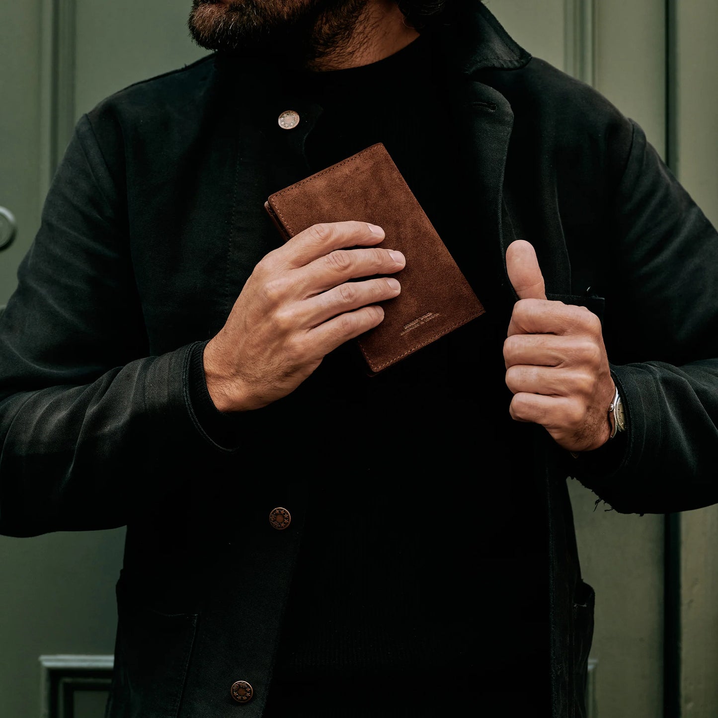Suede Passport Wallet - Tobacco Brown