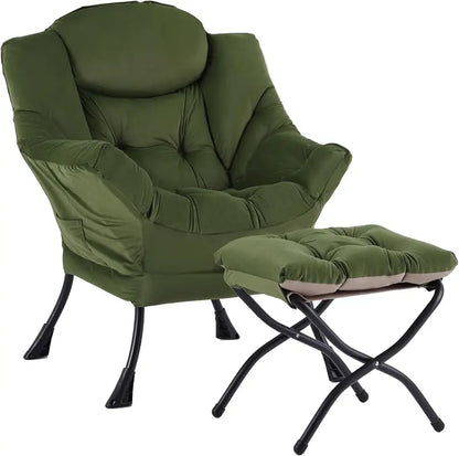 Welnow Compact Lazy Chair with Ottoman  Dark Grey Accent Armchair with Side Pocket & Footrest