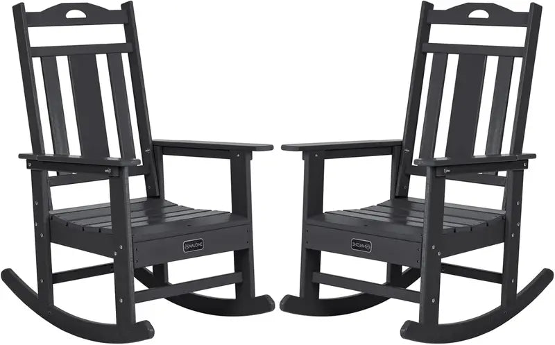 Set of 2 All-Weather HDPE Rocking Chairs  Oversized Outdoor Rockers for Porch, Patio or Garden, Weatherproof Polyethylene Construction